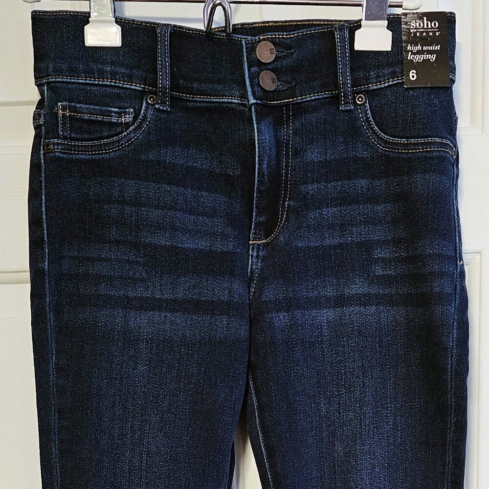 NWT Womens NY&Co Soho High Waist Legging Dark Blue Denim Jean Size 6